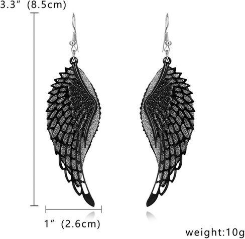 MALOYANVE Black Angel Wing Earrings for Women Girls Delicate Lightweight Hollow Out Fairy Feather Guardian Dangle Drop Hook Earrings Jewelry in Saudi Arabia