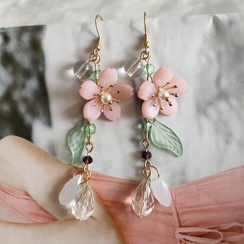 Wonlte Flower Earrings for Women Dangling, White Flower Stud Earrings Cherry Blossoms Sakura Daisy Floral Teardrop Lily Fairy Leaf Petal Drop Spring Women Accessories in Saudi Arabia