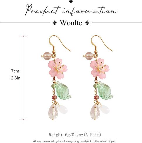 Wonlte Flower Earrings for Women Dangling, White Flower Stud Earrings Cherry Blossoms Sakura Daisy Floral Teardrop Lily Fairy Leaf Petal Drop Spring Women Accessories in Saudi Arabia