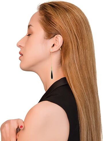 أقراط طويلة على شكل دمعة أقراط متدلية سوداء للنساء أقراط ذهبية مضادة للحساسية هدية مجوهرات يومية أنيقة للفتيات in Kuwait
