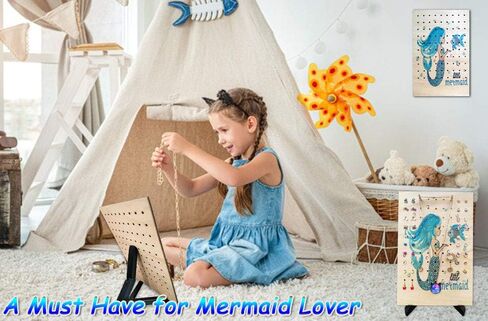حامل أقراط رورانيك للفتيات، منظم للأقراط عرض رف مجوهرات خشبي للأطفال، حامل مجوهرات بتصميم لطيف لأقراط الأذن وترصيع القلائد والخواتم (حورية البحر الصغيرة) in Saudi Arabia