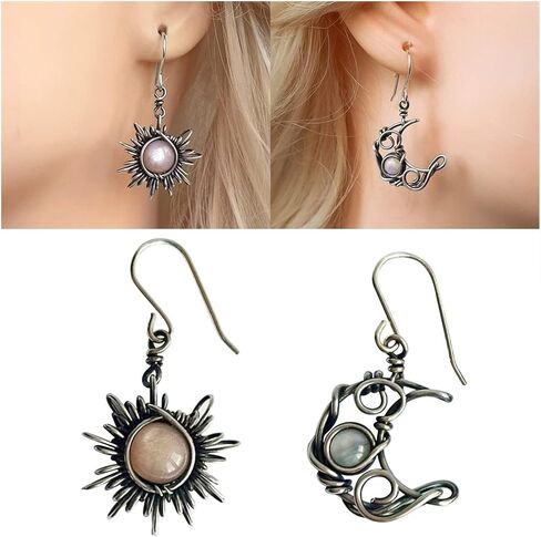 Boho Sun Moon and Stars Drop Dangle Earrings,Bohemian Statement Earrings for Women Girls Asymmetrical Celestial Jewelry Gift in Kuwait