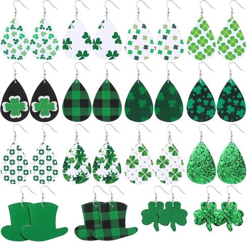 16 Pairs St. Patrick's Day Earrings for Women Girls Irish Shamrock Teardrop Earrings Green Hat Earrings Faux Leather Earrings for Irish Festival Gift St. Patrick's Day Accessories in Saudi Arabia