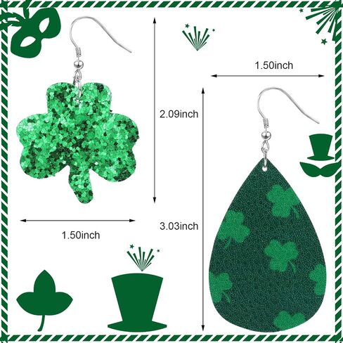 16 Pairs St. Patrick's Day Earrings for Women Girls Irish Shamrock Teardrop Earrings Green Hat Earrings Faux Leather Earrings for Irish Festival Gift St. Patrick's Day Accessories in Saudi Arabia