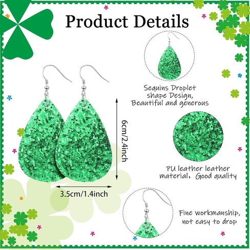 16 Pairs St. Patrick's Day Earrings for Women Girls Irish Shamrock Teardrop Earrings Green Hat Earrings Faux Leather Earrings for Irish Festival Gift St. Patrick's Day Accessories in Saudi Arabia