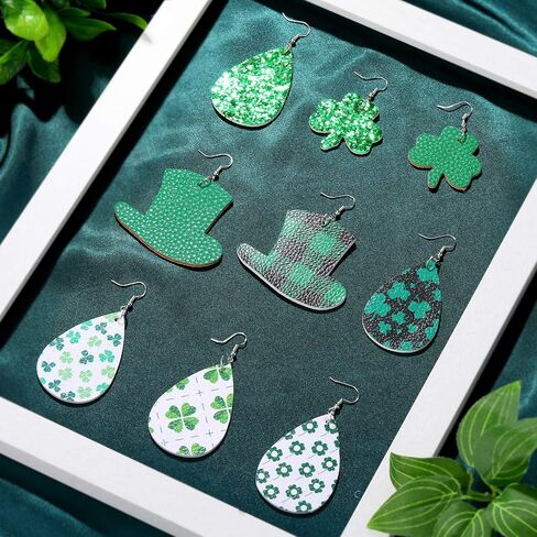 16 Pairs St. Patrick's Day Earrings for Women Girls Irish Shamrock Teardrop Earrings Green Hat Earrings Faux Leather Earrings for Irish Festival Gift St. Patrick's Day Accessories in Saudi Arabia