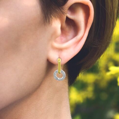 أقراط جون ميديروس ديامانتي الدائرية بأحجار الزركونيا المكعبة، أقراط متدلية مصنوعة من الروديوم والذهب مثالية كهدية للنساء، أقراط متدلية من الزركونيا المكعبة ذات لونين in Kuwait