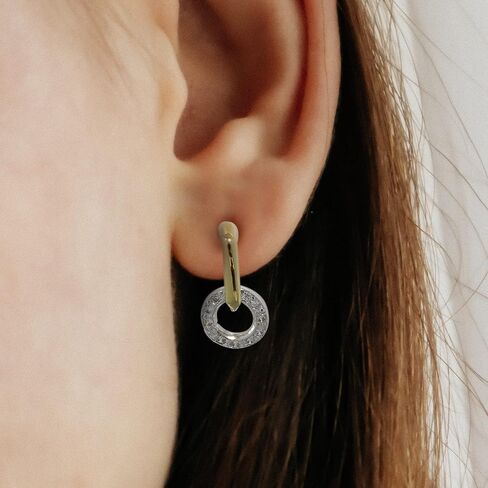 أقراط جون ميديروس ديامانتي الدائرية بأحجار الزركونيا المكعبة، أقراط متدلية مصنوعة من الروديوم والذهب مثالية كهدية للنساء، أقراط متدلية من الزركونيا المكعبة ذات لونين in Kuwait