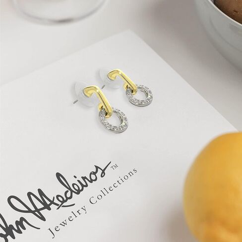 أقراط جون ميديروس ديامانتي الدائرية بأحجار الزركونيا المكعبة، أقراط متدلية مصنوعة من الروديوم والذهب مثالية كهدية للنساء، أقراط متدلية من الزركونيا المكعبة ذات لونين in Kuwait