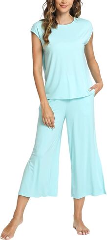 GYS Bamboo Viscose Pajamas Set for Women Soft Capri PJs Lounge Set Cap Sleeve Top with Capri Pants Sleepwear Set in Saudi Arabia
