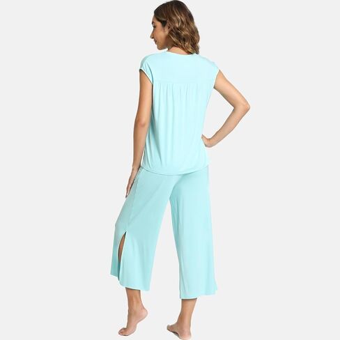 GYS Bamboo Viscose Pajamas Set for Women Soft Capri PJs Lounge Set Cap Sleeve Top with Capri Pants Sleepwear Set in Saudi Arabia