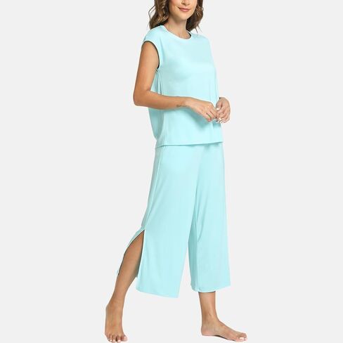 GYS Bamboo Viscose Pajamas Set for Women Soft Capri PJs Lounge Set Cap Sleeve Top with Capri Pants Sleepwear Set in Saudi Arabia