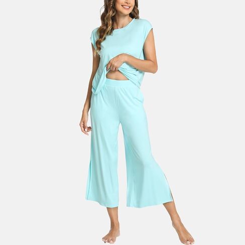 GYS Bamboo Viscose Pajamas Set for Women Soft Capri PJs Lounge Set Cap Sleeve Top with Capri Pants Sleepwear Set in Saudi Arabia