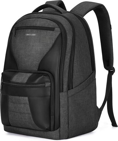 LIGHT FLIGHT Travel Backpack, Laptop Backpack for Men,17.3 Inch Computer Backpack Business Back Pack, Work Bag with USB Charging Hole, 40L Large Casual Daypack, Black grey in Kuwait
