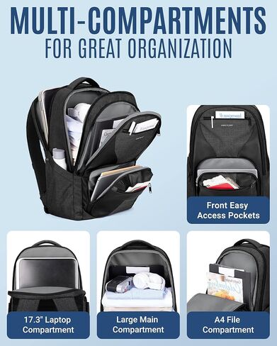 LIGHT FLIGHT Travel Backpack, Laptop Backpack for Men,17.3 Inch Computer Backpack Business Back Pack, Work Bag with USB Charging Hole, 40L Large Casual Daypack, Black grey in Kuwait