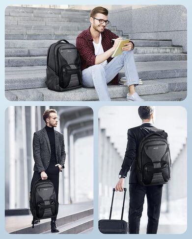 LIGHT FLIGHT Travel Backpack, Laptop Backpack for Men,17.3 Inch Computer Backpack Business Back Pack, Work Bag with USB Charging Hole, 40L Large Casual Daypack, Black grey in Kuwait