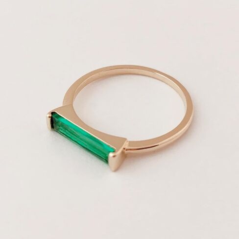 HONEYCAT Lorena Long Emerald Green Crystal Baguette Ring in Gold, Rose Gold, or Silver | Minimalist, Delicate Jewelry in Saudi Arabia