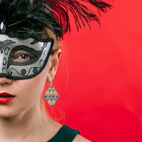 Mardi Gras Earrings for Women Glitter Mask Carnival Drop Earrings Wine Bottle Fleur De Lis Dangle Earrings Carnival Holiday Jewelry Gifts in Kuwait