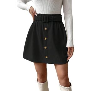 تنورة قصيرة للسيدات من SweatyRocks ذات حقيبة ورقية عالية الخصر وحزام كاجوال بأزرار أمامية على شكل حرف A تنورة صغيرة in Kuwait