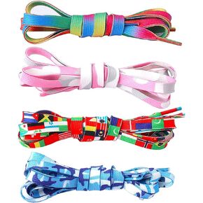 4 أزواج من جوركسي أربطة أحذية ذات نقش ملون ومسطح للنساء والفتيات والأطفال أحذية قماشية رياضية ملونة - علم قوس قزح وردي أزرق in Kuwait