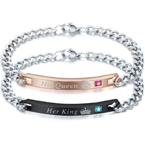 MYNENEY Gift for Lover His Queen Her King Stainless Steel Couple Bracelets for Women Men Jewelry Matching Set in Kuwait