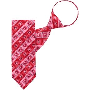 Jacob Alexander Men's Happy Valentine's Day Diagonal Striped Hearts in Squares Pattern Pre-Tied Zipper Neck Tie