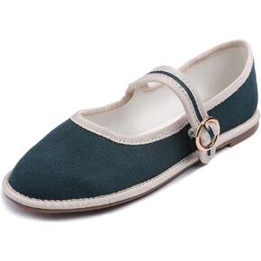 FEVERSOLE Women's Soft Breathable Mary Jane Memory Foam Cushioned Comfort Round Toe Metal Buckle Flats Walking Shoes