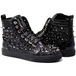 Enzo Romeo Men's High Top Crystal Shimmer Rhinestone Blink Flat Spike Fashion Sneakers Shoes BUL2