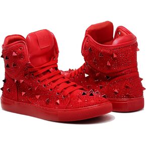 Enzo Romeo Men's High Top Crystal Shimmer Rhinestone Blink Flat Spike Fashion Sneakers Shoes BUL2