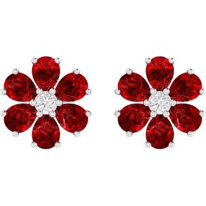 Silver Smile - 925 Sterling Silver Flowers Stud Earrings for Women | Attractive Small Gem Shaped Gemstone Studs with Push Backs | Hypoallergenic Earrings for Teen Girls in Saudi Arabia