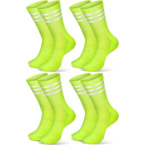 Breathffy 4 Pairs Glow in Dark Socks Cycling Socks High Reflective Running Socks Night Safety Socks Compression Athletic Moisture Cycling Socks for Men Women Running Gear for Riding Hiking, Yellow in Saudi Arabia
