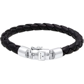 kuzzoi Men Bracelet leather braided black solide with clasp made of 925 sterling silver, length 7,48 inch - 9,05 inch, width 0,39 inch, 0.71 oz
