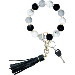 PAKASEBOXES Keychain Wristlet with Rhinestones, Silicone Beaded Key Ring Bracelet for Women, Cute Car Key Accessories Gift