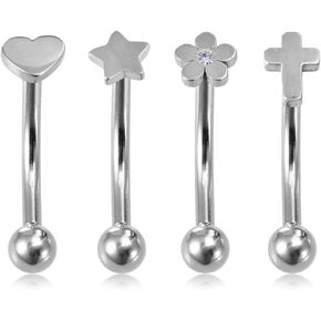 MAPLEROSE Eyebrow Rings Pack 4 PCS 16G Earrings Silver Gold Rainbow Cross Flower Star Heart Shape Piercing Jewerly