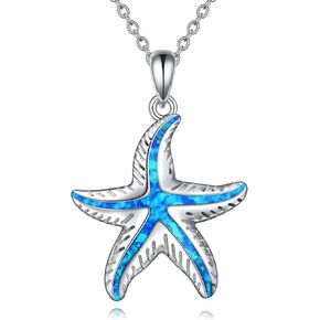 WINNICACA 925 Sterling Silver Ocean Jewelry Created Opal Cute Turtle/Dolphin/Jellyfish/Octopus/Conch/Seahorse/Stingray Necklace Birthday Gifts for Women Girls