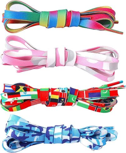 4 أزواج من جوركسي أربطة أحذية ذات نقش ملون ومسطح للنساء والفتيات والأطفال أحذية قماشية رياضية ملونة - علم قوس قزح وردي أزرق in Kuwait