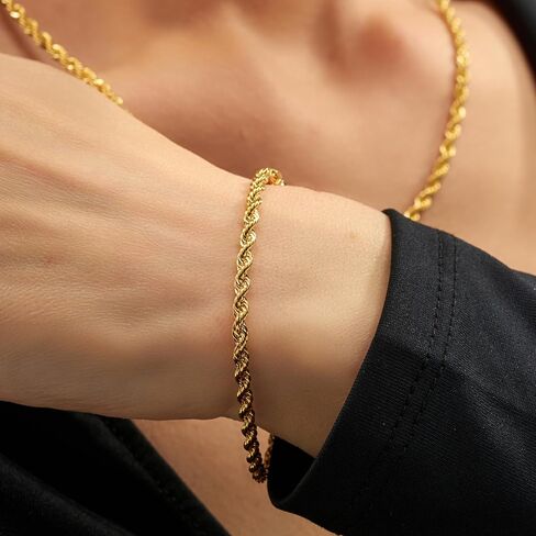 LIFETIME JEWELRY 3mm Rope Chain Bracelet 24k Real Gold Plated for Women and Men 7" 8" and 9" in Saudi Arabia