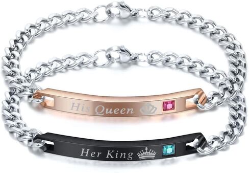 MYNENEY Gift for Lover His Queen Her King Stainless Steel Couple Bracelets for Women Men Jewelry Matching Set in Kuwait