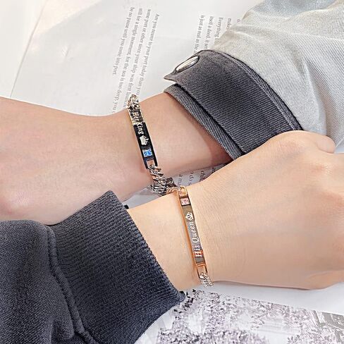 MYNENEY Gift for Lover His Queen Her King Stainless Steel Couple Bracelets for Women Men Jewelry Matching Set in Kuwait