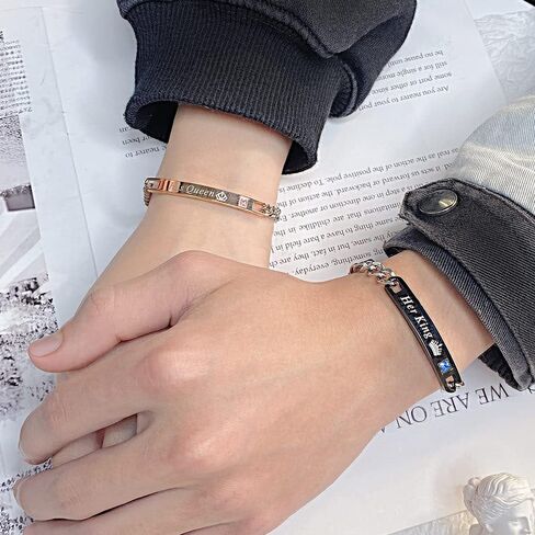 MYNENEY Gift for Lover His Queen Her King Stainless Steel Couple Bracelets for Women Men Jewelry Matching Set in Kuwait