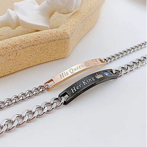 MYNENEY Gift for Lover His Queen Her King Stainless Steel Couple Bracelets for Women Men Jewelry Matching Set in Kuwait