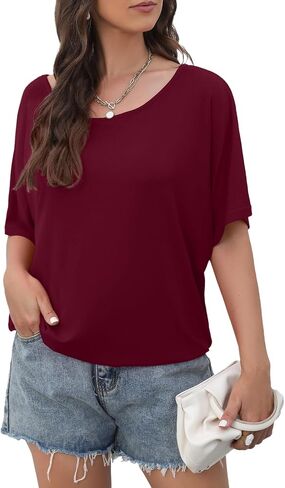 Lyrur Women's Short Sleeve Boat Neck Knit Loose Fit Tops 2024 Summer Basic Casual T Shirt Blouse with Banded Bottom in Saudi Arabia