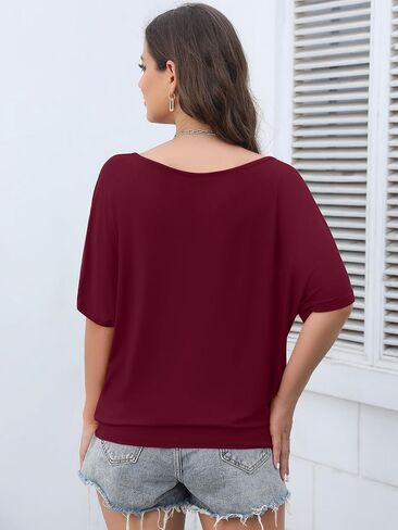 Lyrur Women's Short Sleeve Boat Neck Knit Loose Fit Tops 2024 Summer Basic Casual T Shirt Blouse with Banded Bottom in Saudi Arabia