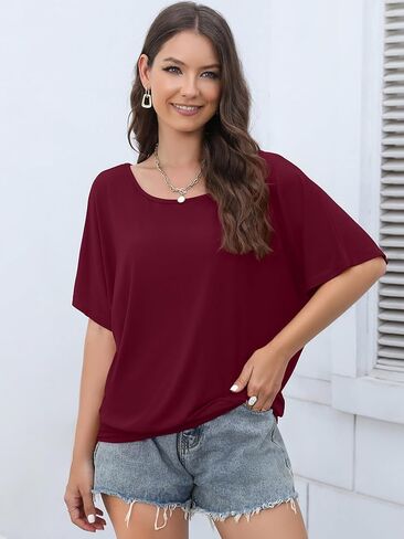 Lyrur Women's Short Sleeve Boat Neck Knit Loose Fit Tops 2024 Summer Basic Casual T Shirt Blouse with Banded Bottom in Saudi Arabia