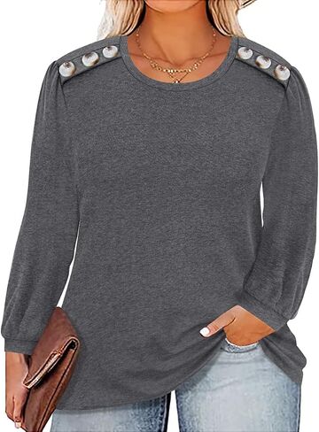 RITERA Plus Size Long Sleeve Tunic Tops for Women Henley V Neck T-Shirt V Neck Casual Blouses Fall Winter Halloween Christmas in Saudi Arabia