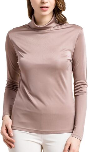 MOROUTLINE Silk Tops Turtleneck Long Sleeve Silk T Shirt Ultra Soft Thermal Layer Tops Slim High Neck Blouse in Saudi Arabia