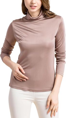 MOROUTLINE Silk Tops Turtleneck Long Sleeve Silk T Shirt Ultra Soft Thermal Layer Tops Slim High Neck Blouse in Saudi Arabia