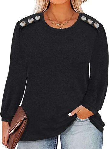 RITERA Plus Size Long Sleeve Tunic Tops for Women Henley V Neck T-Shirt V Neck Casual Blouses Fall Winter Halloween Christmas in Saudi Arabia
