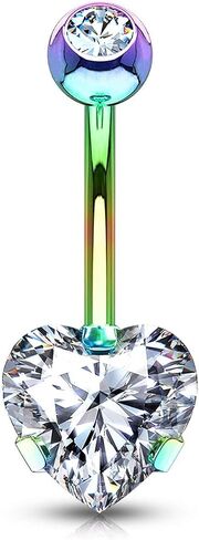 Forbidden Body Jewelry 14g Tri-Prong Heart Shaped CZ Solitaire Belly Button Ring in Saudi Arabia