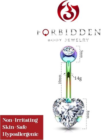 Forbidden Body Jewelry 14g Tri-Prong Heart Shaped CZ Solitaire Belly Button Ring in Saudi Arabia